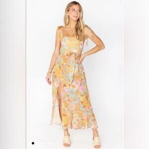 Show Me Your Mumu, Claire Midi Dress Groovy Blooms Boho Retro Dress - Medium